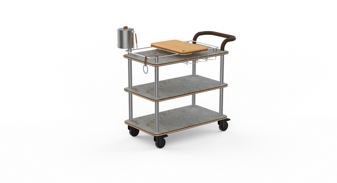 Steelite MGCRNX03GSXX Buffet Service Cart, 41.5x21x40.5, Grey Slate, Brushed Stainless Steel, Leather Handle