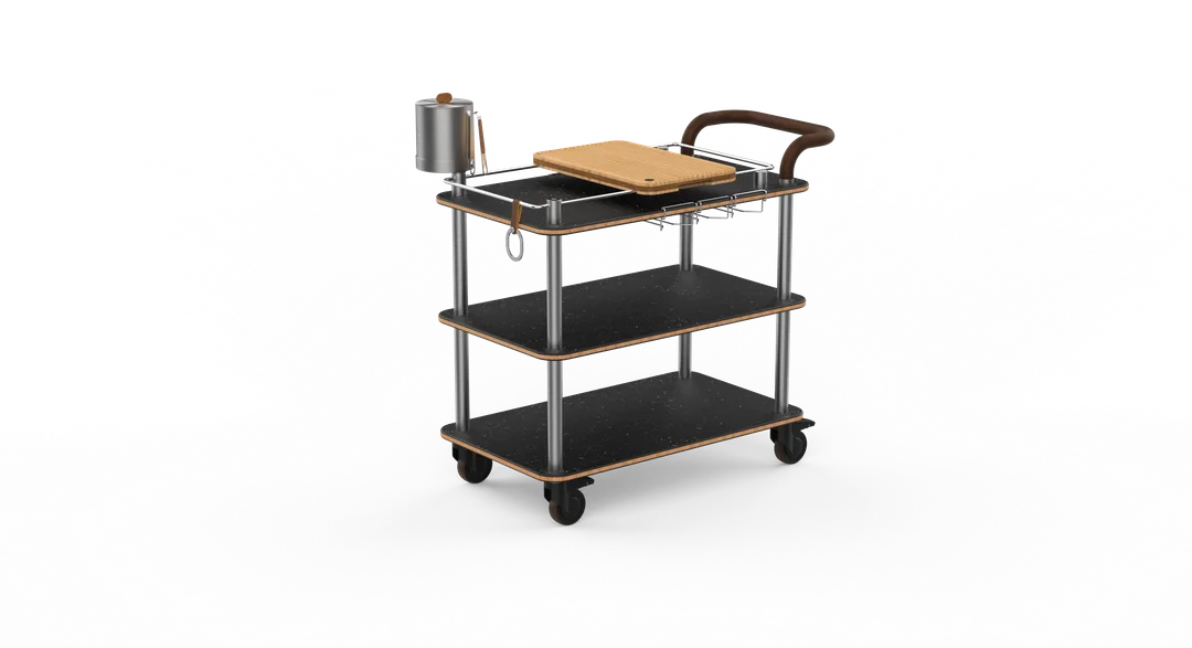 Steelite MGCRNX03MSXX 41.5inx21in Nero Marquina Marble Serving Cart, Brushed Stainless Steel, 40.5in Height