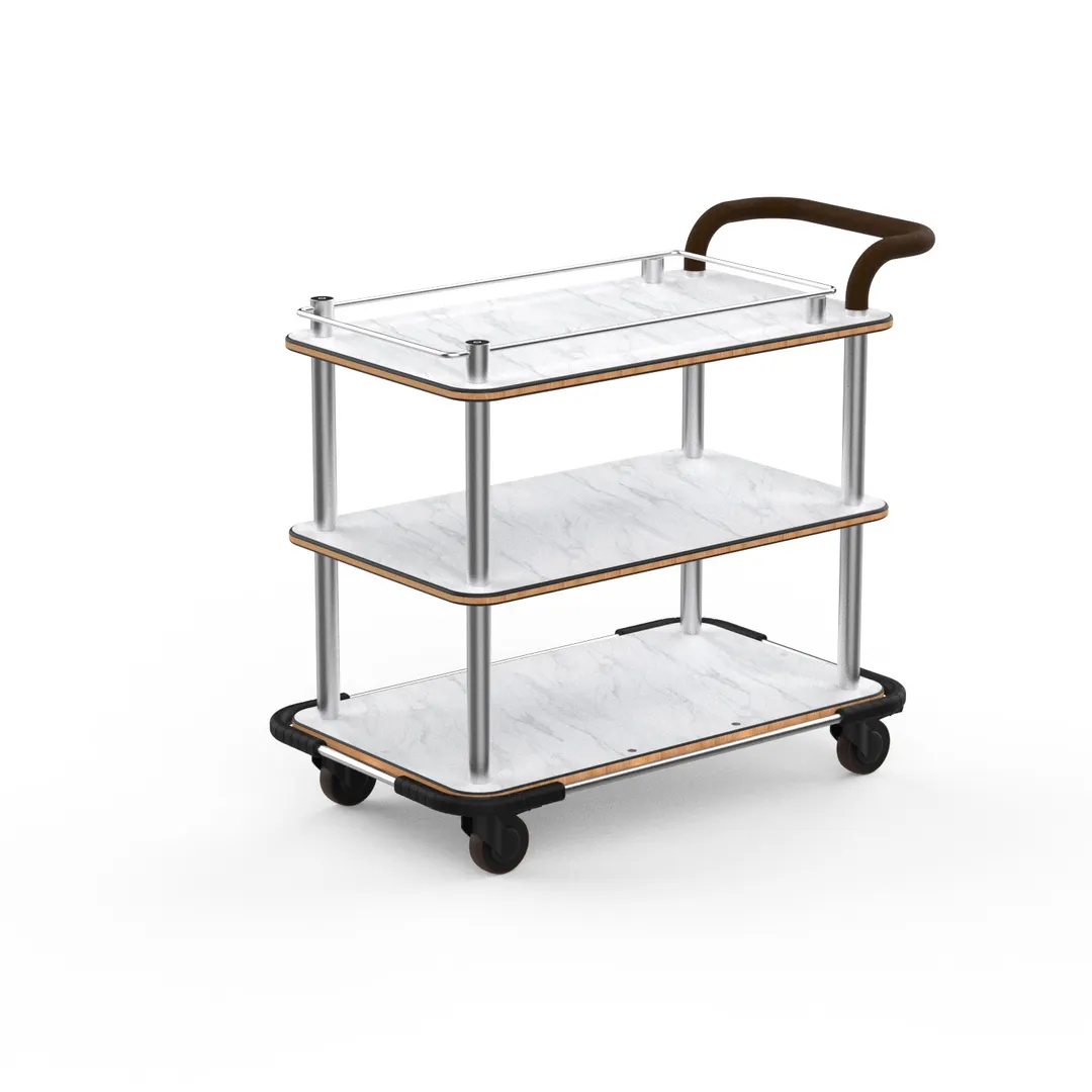 Steelite MGCRNX08CSXX Mogogo Buffet Solutions Roll'n Service Cart, 41.5x21x36, Carrera White Marble Shelves, Brushed Stainless Steel