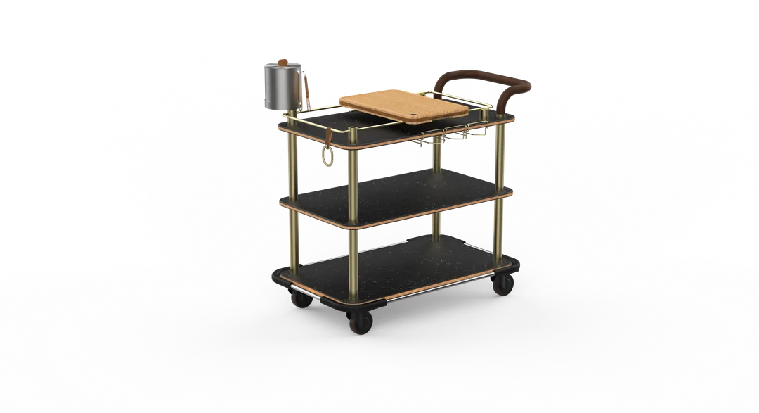 Steelite MGCRNX13MBXX Mogogo Buffet Solutions Roll'n Mixology Service Cart, 41.5"x21"x40.5", Nero Marquina Marble, Brushed Brass