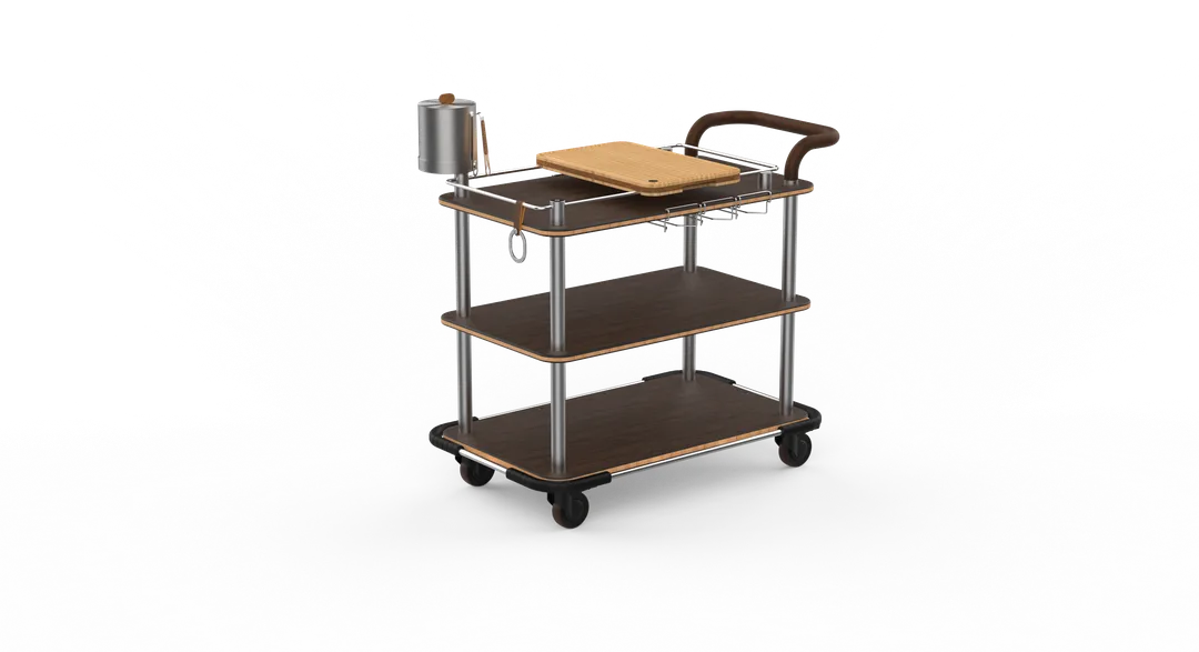 Steelite MGCRNX13WSXX Mogogo Buffet Solutions Roll'n Mixology Service Cart, 41.5x21x40.5, Bengali Mango Wood, Brushed Stainless Steel