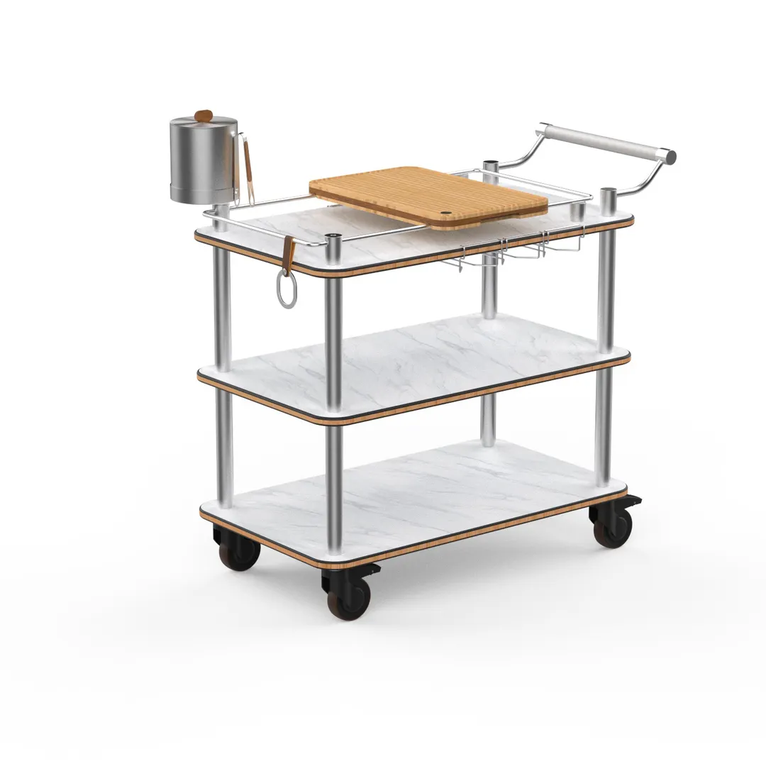 Steelite MGCRNX16CSXX Mogogo Buffet Solutions Roll'n Mixology Service Cart, 41.5"x21"x40.5", Carrera White Marble, Brushed Stainless Steel
