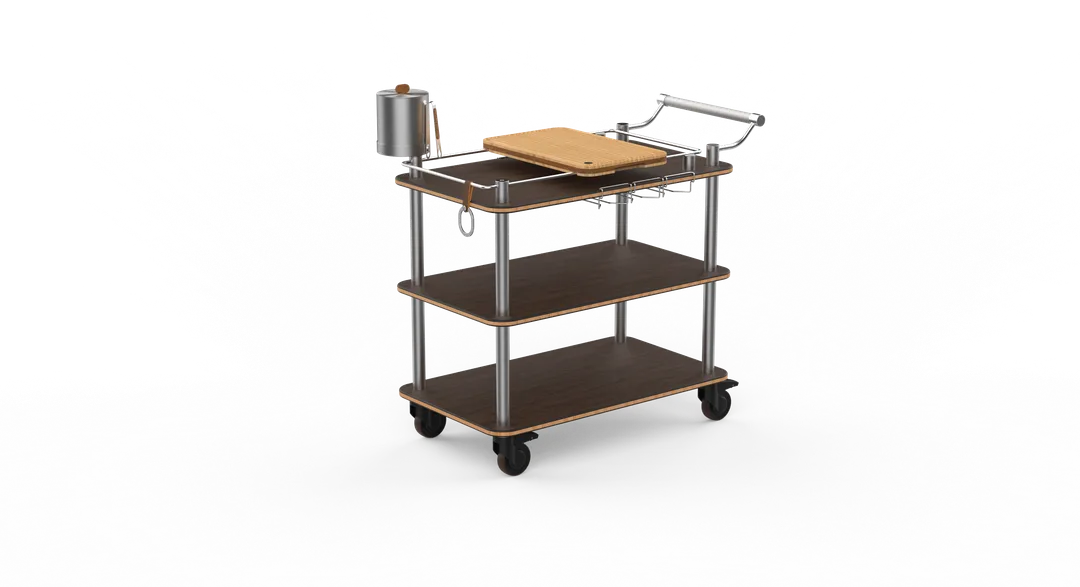 Steelite MGCRNX16WSXX Mogogo Buffet Solutions Roll'n Mixology Service Cart, 41.5x21x40.5, Bengali Mango Wood, Brushed Stainless Steel