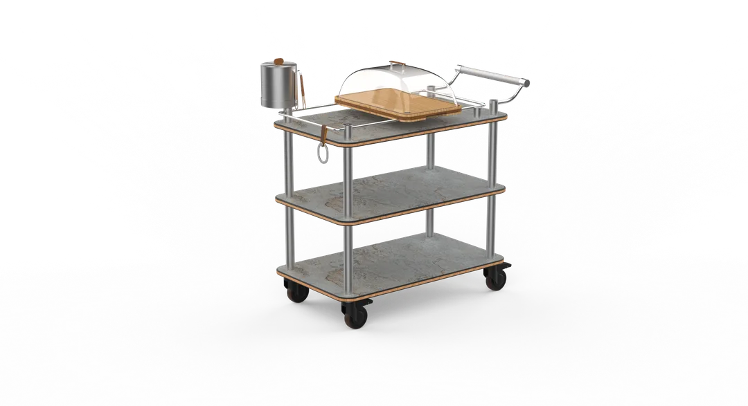 Steelite MGCRNX17GSXX Mogogo Buffet Solutions Roll'n Cheese Plate & Wine Cart, 41.5x21x40.5, Grey Slate Shelves, Brushed Stainless Steel