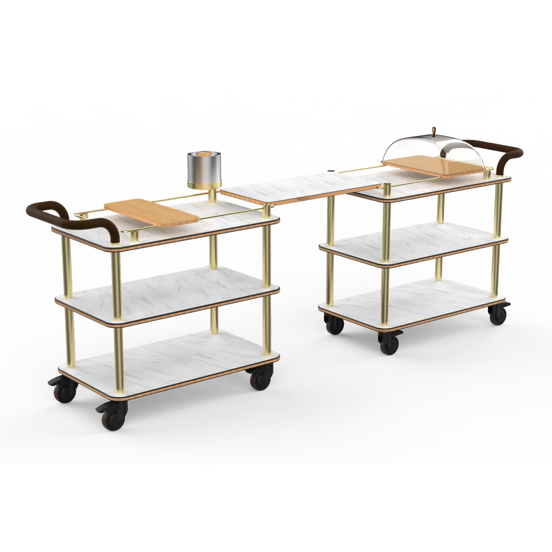 Steelite MGCRNX24CBXX Rollin Top Border Brunch Time Cart, White Carrera Brushed Brass, Mixed Materials