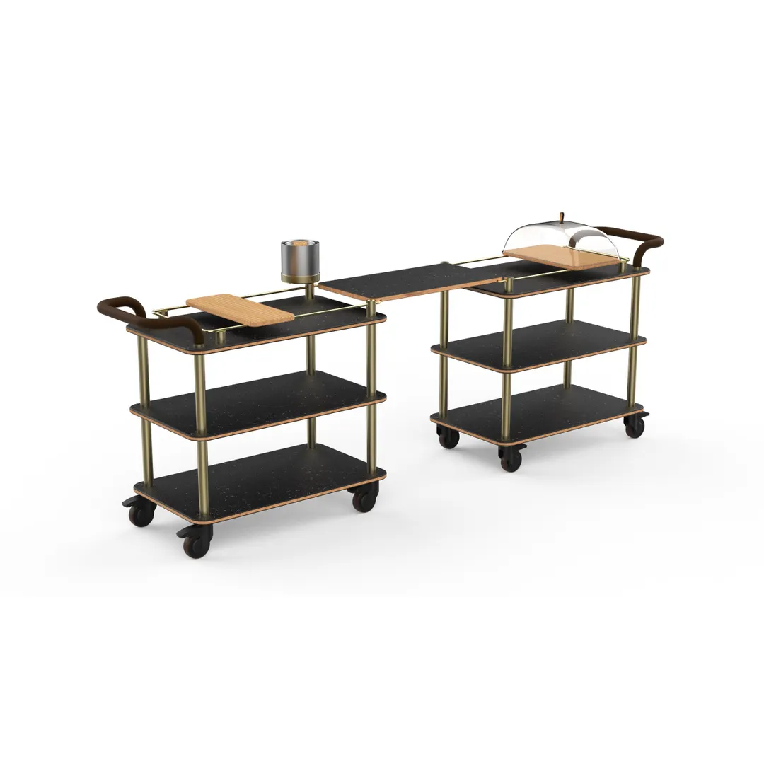 Steelite MGCRNX24MBXX Mogogo Roll'n Mini Brunch Time Station, Nero Marquina Marble, Brushed Brass Finish, 2 Leather Handles