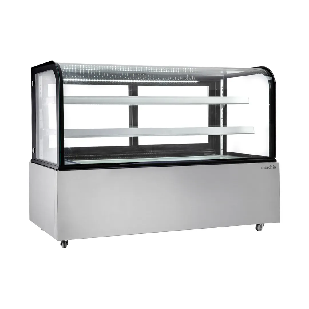 Marchia MB72 72" Bakery Display Case, 21.2 cu ft, Silver Base, Front, Bottom‑Mounted, LED, 440W