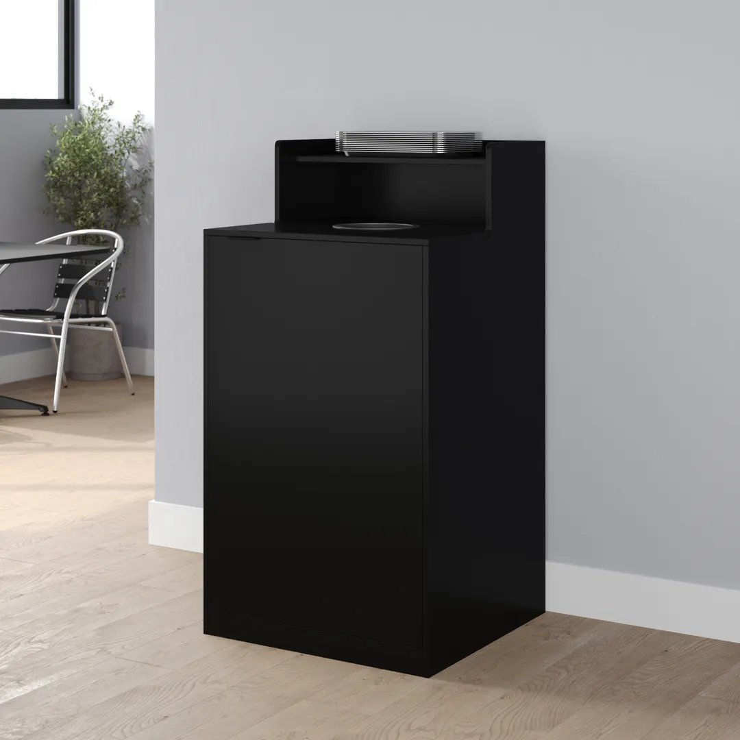 Flash Furniture GC-M-196-BLK-GG 32‑Gallon Trash Can, 46" H x 18" D, Black Melamine Shelf and Handle