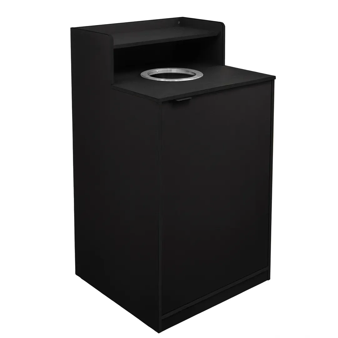 Flash Furniture GC-M-196-BLK-GG 32‑Gallon Trash Can, 46" H x 18" D, Black Melamine Shelf and Handle