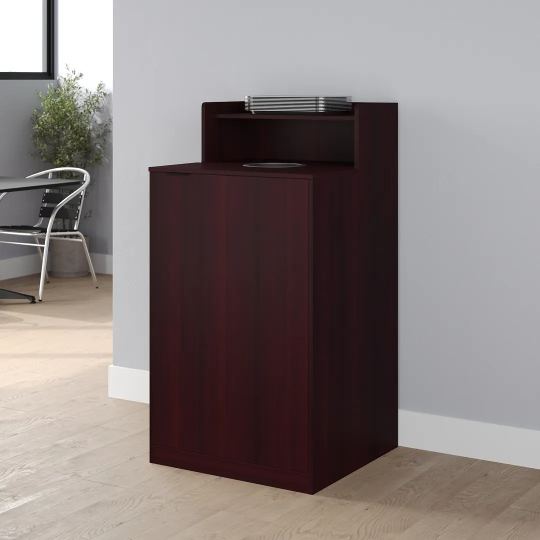 Flash Furniture GC-M-196-MAH-GG 32‑Gallon Trash Can, 46" H, 24" D, Brown, Melamine Overlay, Door