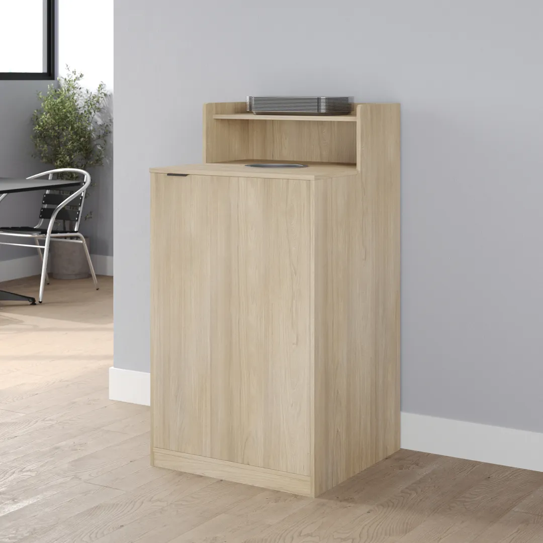 Flash Furniture GC-M-196-OAK-GG 32‑Gallon Trash Can, 46" H x 23" D, Melamine Overlay, 8" Drop, Door