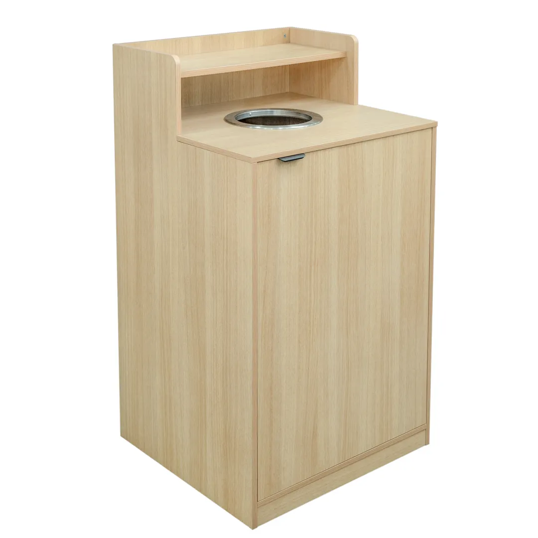 Flash Furniture GC-M-196-OAK-GG 32‑Gallon Trash Can, 46" H x 23" D, Melamine Overlay, 8" Drop, Door