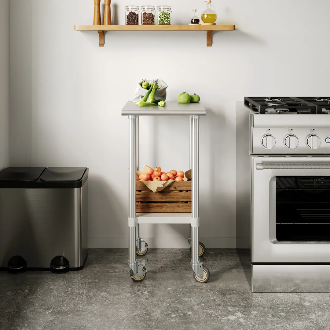 Flash Furniture NH-WT-2418-CAS-GG 60" Open Base Work Table w/ Undershelf & Casters - without Backsplash