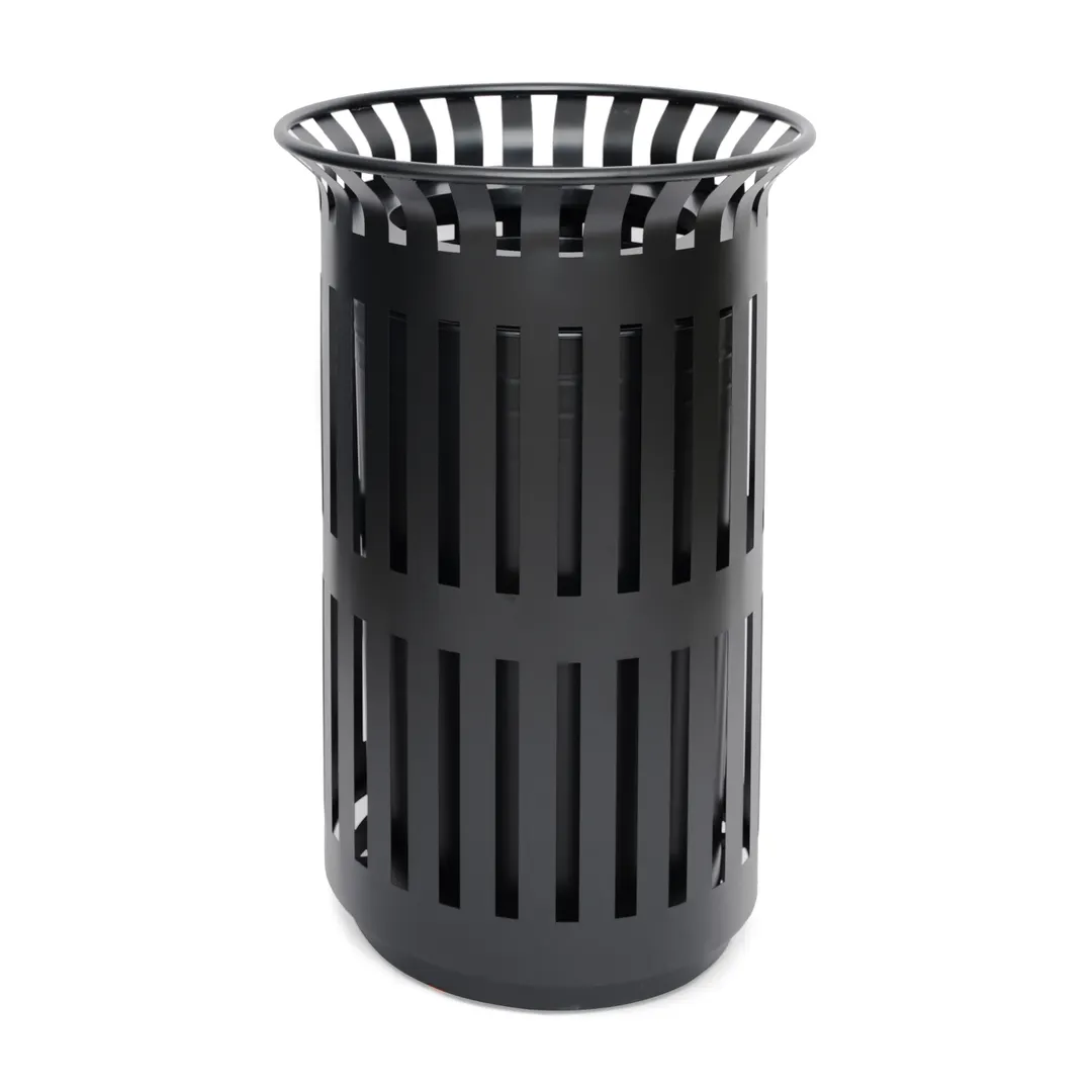 Flash Furniture UF-OTB-01-BLK-GG - 37‑Gallon Round Trash Can, 40" H x 26" D, Black Steel Inner Bin