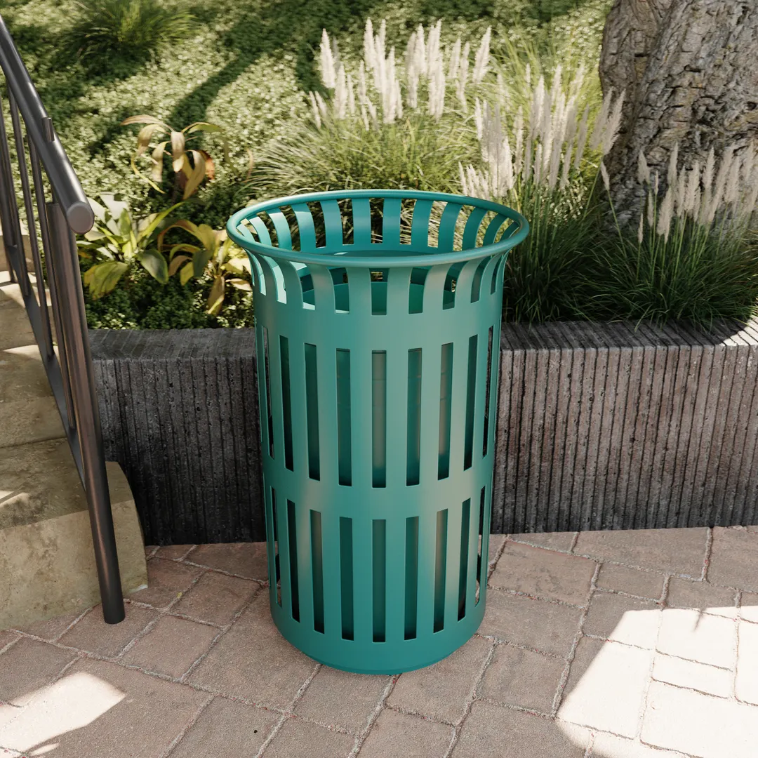 Flash Furniture UF-OTB-01-GRN-GG - 37‑Gallon Trash Can, 40" H x 26" D, Green Steel with Flat Lid