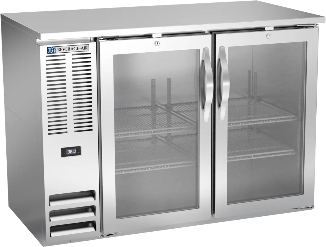 Beverage Air BBN48HC-FG-S Bar Cooler, 48"W x 26-3/8"D x 34"H, 12.56 cu ft, 2 Glass Doors, 1/4 HP 115V