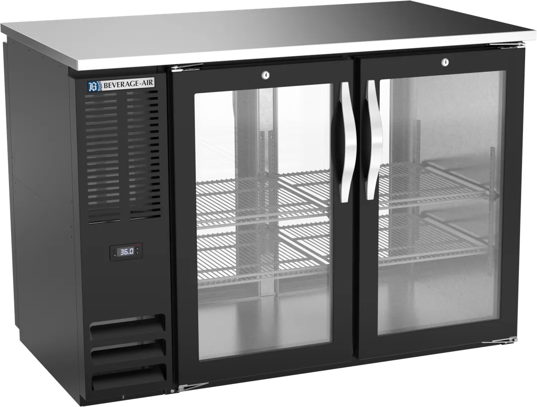 Beverage Air BBN48HC-G-PT-B PassThru Cooler, 48"W x30"D x34"H, 12.6 cu ft, Black 4 Glass Doors, Stl