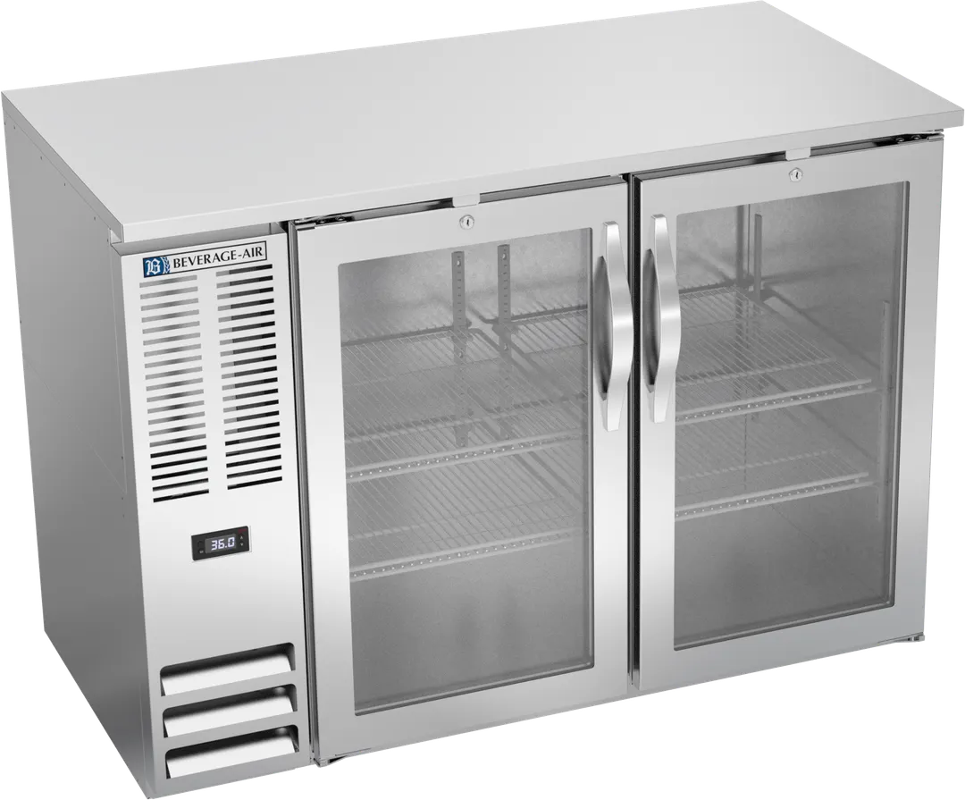 Beverage Air BBN48HC-G-S Back Bar Cooler 48"W×26-3/8"D×34"H 12.56 cu ft 2‑Door LED R290 1/4 HP 115V