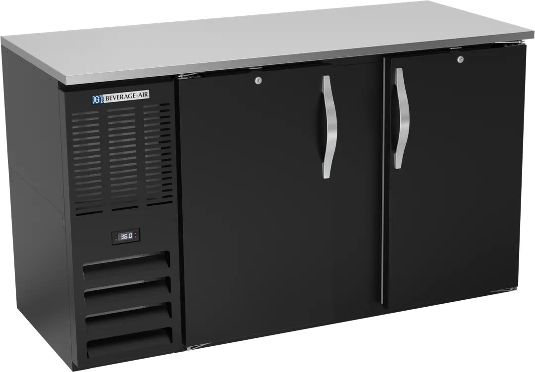 Beverage Air BBN58HC-B Cooler, 58"W x 26-3/8"D x 34"H, 14.8 cu ft, Black, SS Top, 2 Doors, R290 115V