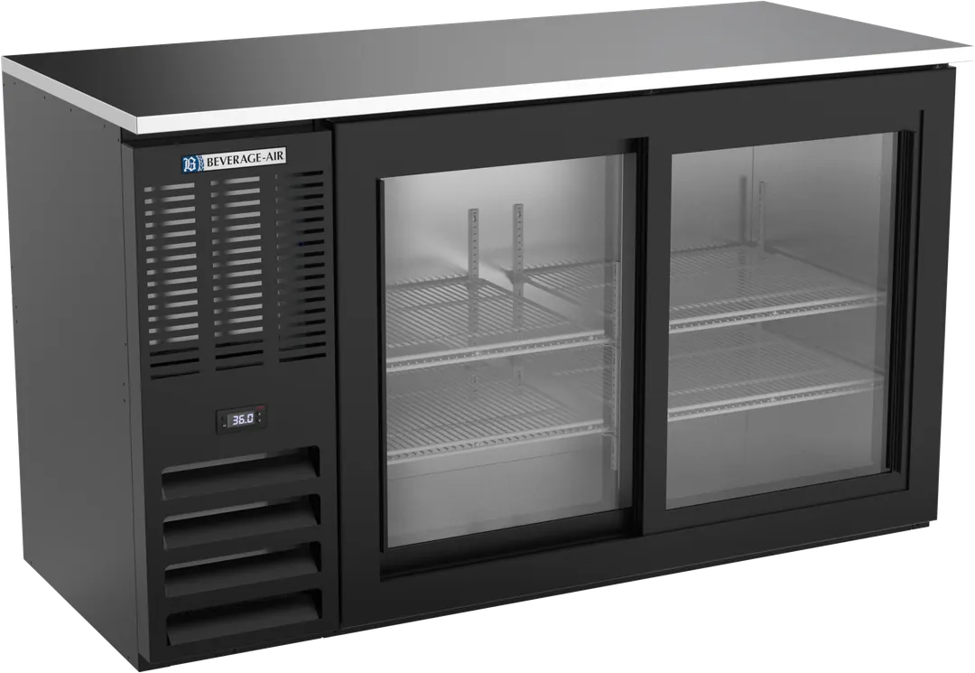 Beverage Air BBN58HC-F-GS-B Cooler, 58×25‑1/4×34", 14.8 Cu Ft, Black/Steel, 2 Doors, R290, NSF‑7