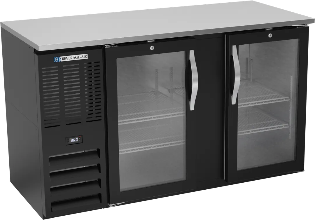 Beverage Air BBN58HC-FG-B Cooler, 58" W x 26-3/8" D x 34" H, 14.8 Cu Ft, 2 Doors, Black R290 NSF-7