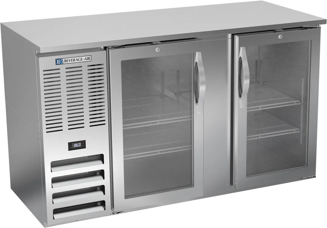 Beverage Air BBN58HC-FG-S Back Bar Cooler 58\" W X 34\" H, 17.8 Cu Ft, 2 Doors, Front R290 Refrigerant