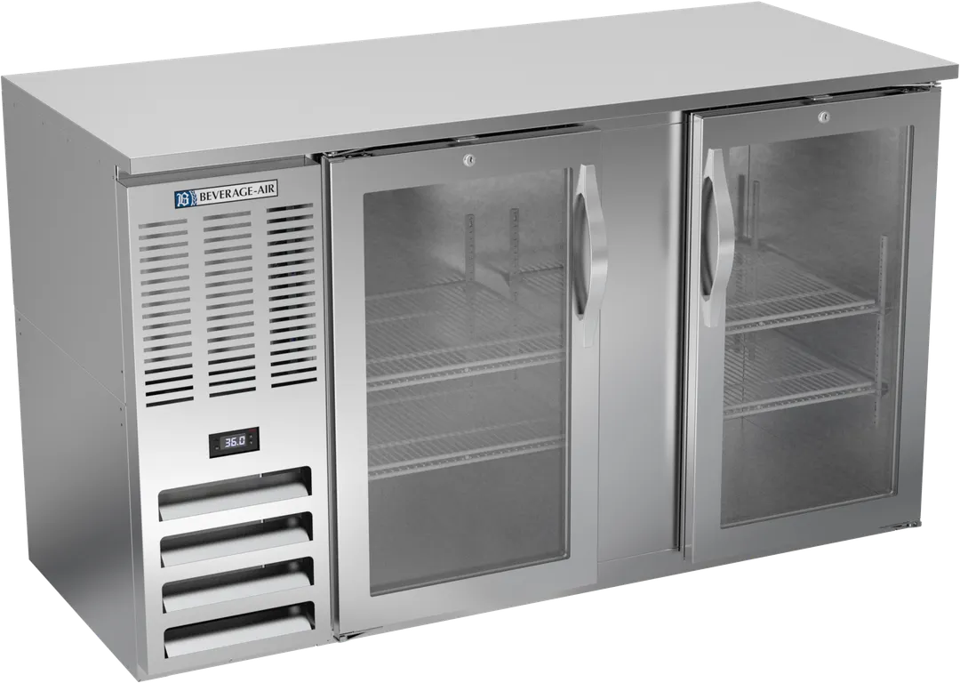 Beverage Air BBN58HC-G-S Bar Cooler – 58"W x 34"H, 14.8 cu ft, Steel, Glass Doors, LED, R290, 1/3 HP