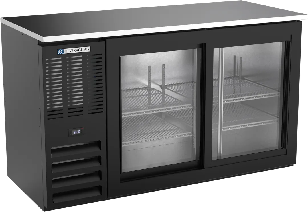 Beverage Air BBN58HC-GS-B Cooler, 58" W x 34" H, 14.8 Cu Ft, Black, Sliding Doors, R290, 1/3 HP 115V