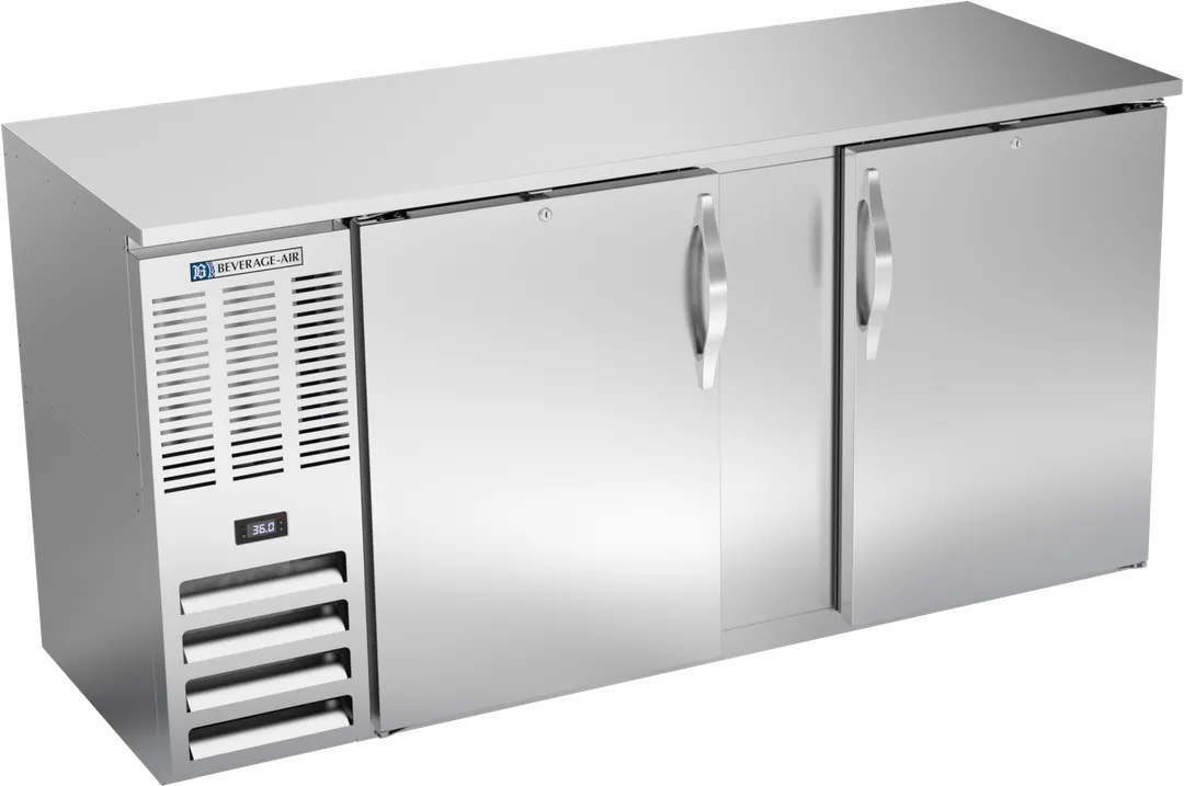 Beverage Air BBN68HC-F-S Cooler, 68"W x 26"D x 34"H, 18.2 cu ft, 2 Doors, Steel LED R290 1/3 HP 115V