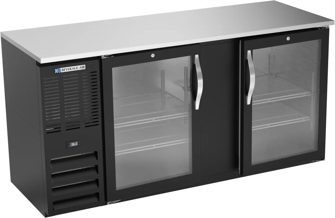 Beverage Air BBN68HC-FG-B Bar Cooler 68"W x 26-3/8"D x 34"H 18.24 cu ft Black/SS 2 Doors R290 115V
