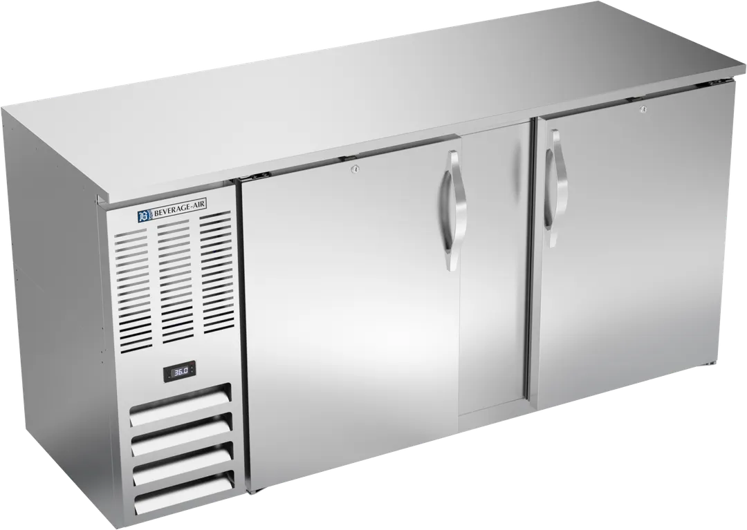 Beverage Air BBN68HC-S Back Bar Cooler, 68"W×26-3/8"D×34"H, 18.24 cu ft, 2 Doors, R290 LED 1/3HP115V