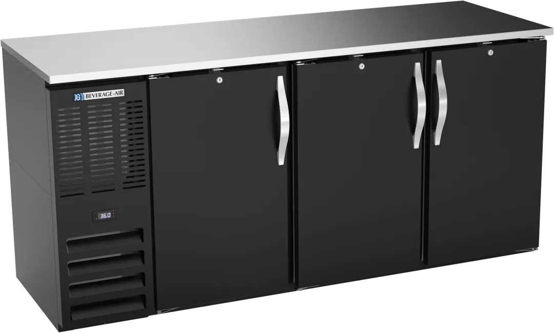Beverage Air BBN72HC-B Back Bar Cooler, 72"W×26-3/8"D×34"H, 19.6 Cu Ft, 3 Doors, BlackR290 1/3HP115V