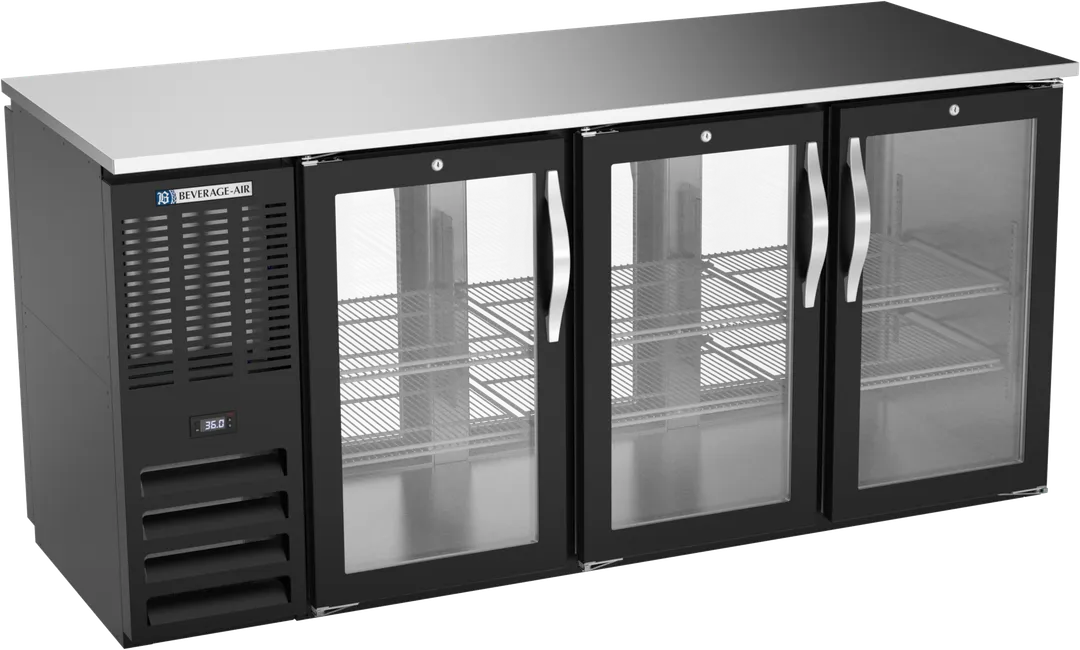 Beverage Air BBN72HC-F-GS-PT-B Pass-Thru Cooler, 72"W x 28"D x 34"H, 19.6cuft, SS Top, 6 Doors, LED