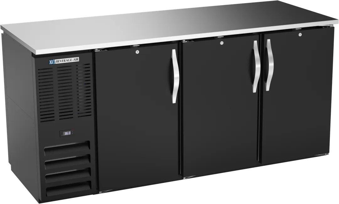 Beverage Air BBN72HC-F-PT-B Pass‑Thru Bar Cabinet 72\" x 30‑1/8\" x 34\" 19.6 cu ft 6‑Door LED Black