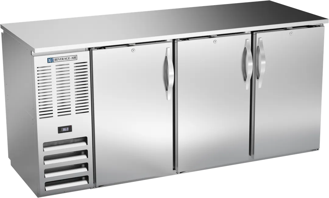 Beverage Air BBN72HC-F-PT-S PassThru Bar Cooler, 72"W x 30‑1/8"D x 34"H, 19.6 cu ft, 6 Steel Doors LED