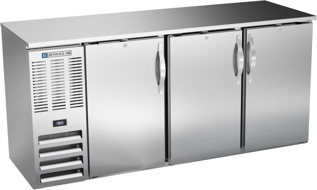 Beverage Air BBN72HC-F-S Cooler, 72" W x 26-3/8" D x 34" H, 19.6 Cu Ft, 3‑Door Swing Steel LED R290