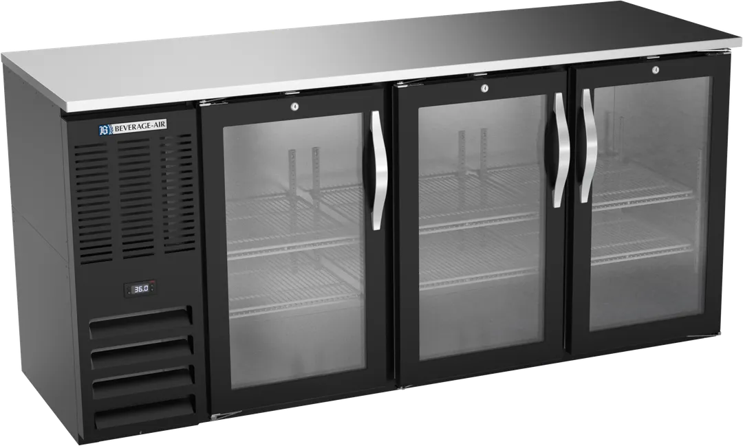 Beverage Air BBN72HC-FG-B Cooler, 72"W×26-3/8"D×34"H, 19.6 Cu Ft, Black, Stainless R290, 1/3 HP 115V