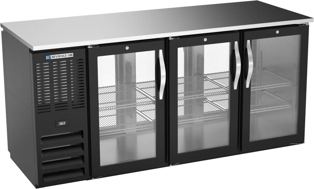 Beverage Air BBN72HC-FG-PT-B Cooler, 72" W x 27-7/8" D x 34" H, 19.6 cu ft, 6 Doors, Black Top, R290