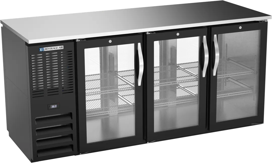 Beverage Air BBN72HC-G-PT-B 72" Pass‑Thru Back Bar Cooler, 19.6 cu ft, 6 Glass Doors, 115V
