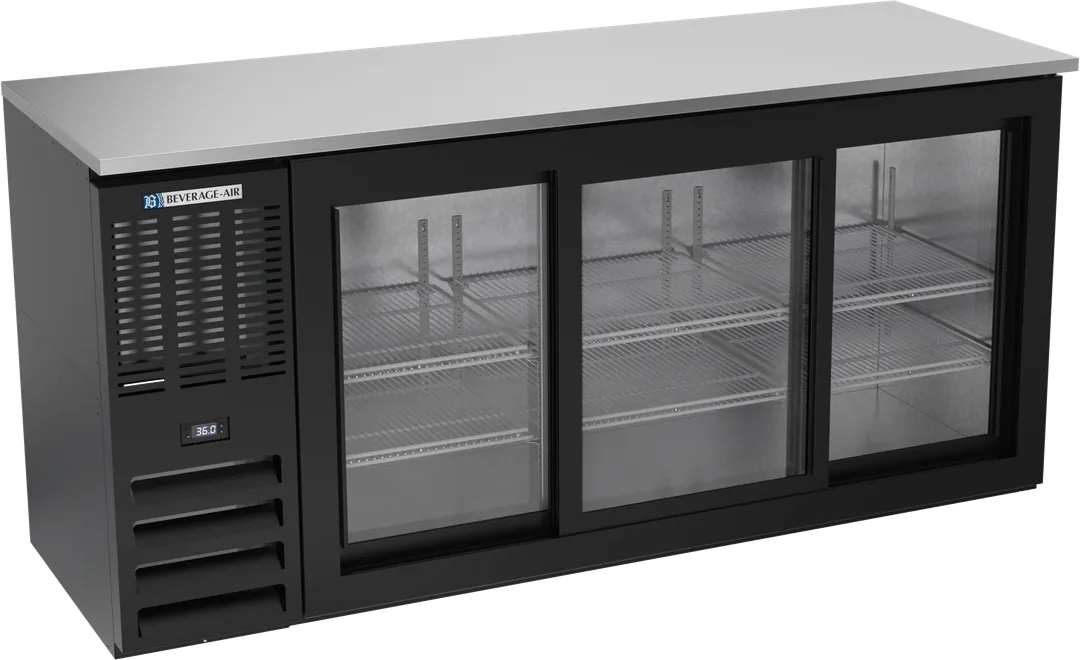 Beverage Air BBN72HC-GS-B Cooler, 72" W x 25" D x 34" H, 19.6 cu ft, 1" Top, 3 Glass Doors, R290