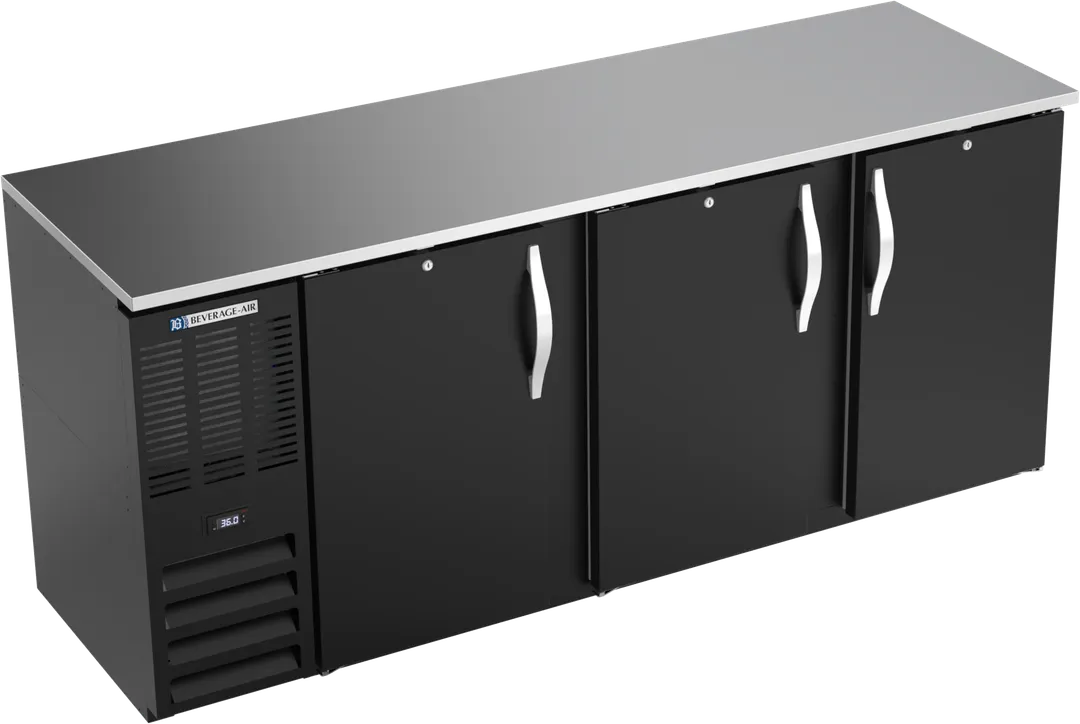 Beverage Air BBN78HC-F-B Back Bar Cooler, 78" W x 26" D, 21.7cuft, 3 Doors, LED, R290, 1/3 HP, 115V