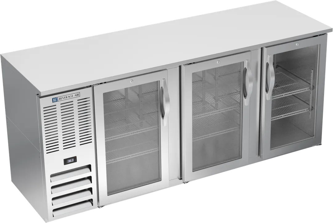 Beverage Air BBN78HC-G-S Back Bar Cooler 78"W×26-3/8"D×34"H 21.7 cu ft 3 Doors Stainless Finish R290