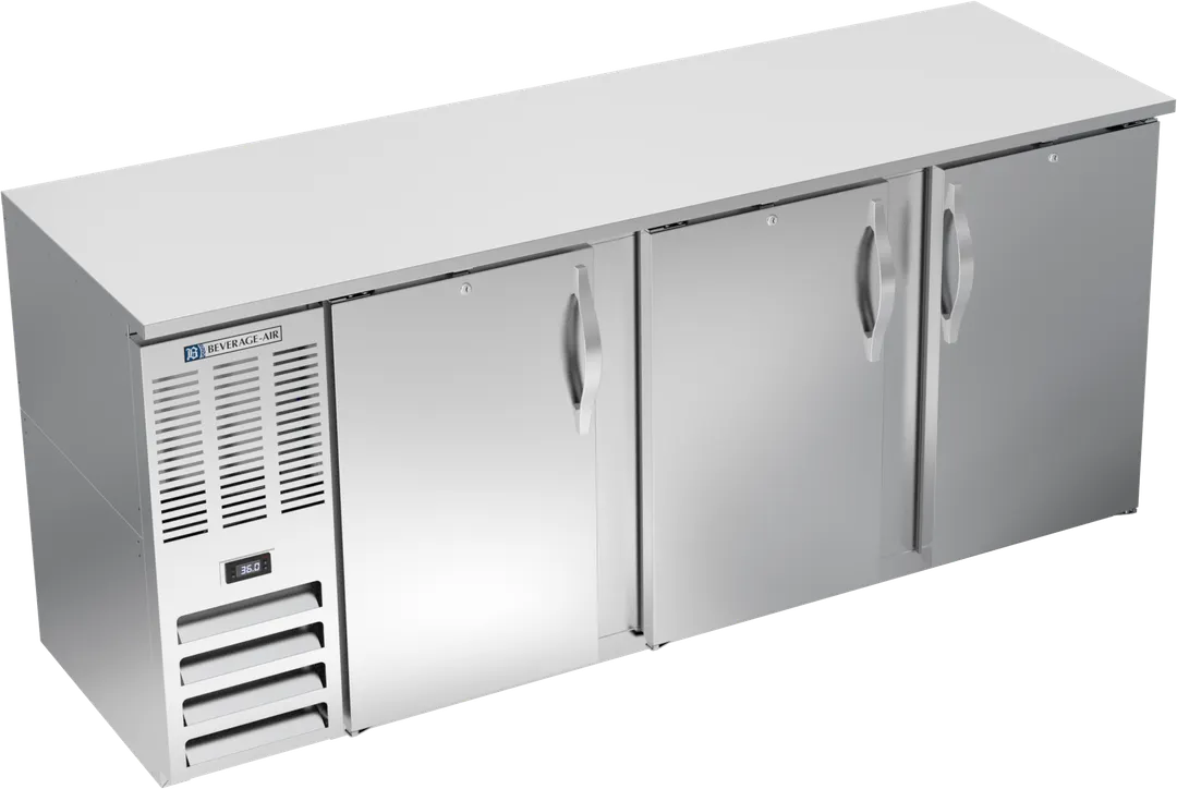Beverage Air BBN78HC-S Back Bar Cooler, 78"x26-3/8"x34", 21.7 cu ft, 3 Doors, Stainless, R290 1/3 HP