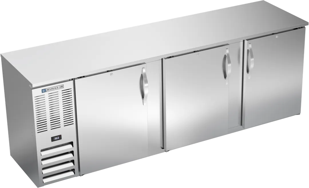Beverage Air BBN94HC-F-S Cooler, 94" W x 26-3/8" D x 34" H, 27 Cu ft, 3D Steel, LED, R290, 1/3HP115V