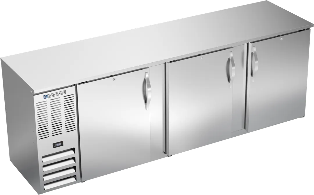 Beverage Air BBN94HC-S Cooler, 94"W x 26-3/8"D x 34"H, 27.2 cu ft, 3‑Door, Side‑Mount R290 115V