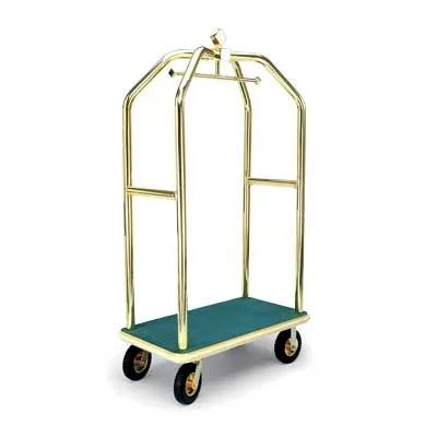 Forbes Industries 2410 Specialty Luggage Cart w/ (2) Push Bars, Carpeted Deck, Polished Brass
