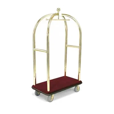 Forbes Industries 2417 Birdcage Luggage Cart w/ (2) Push Bars, Carpeted Deck, Solid Brass
