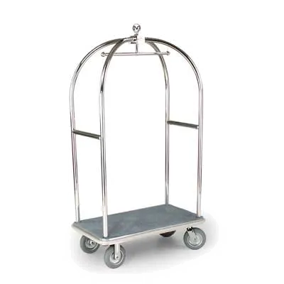 Forbes Industries 2419 Birdcage® Luggage Cart w/ (2) Push Bars & Carpeted Deck, Polished Brass