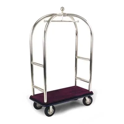 Forbes Industries 2423 Birdcage Luggage Cart w/ (2) Push Bars, Carpeted Deck, Polished Brass