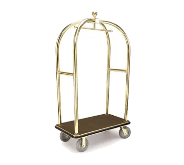 Forbes Industries 2426 Birdcage Luggage Cart w/ (2) Push Bars, Carpeted Deck, Polished Brass